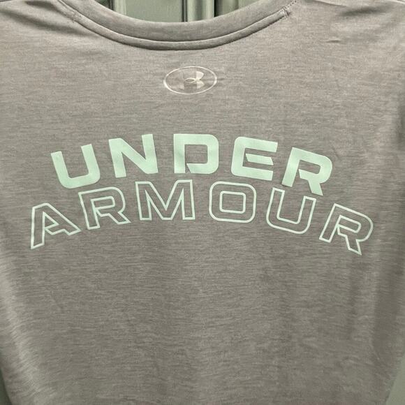 Under Armour Loose Size Small Gray V-Neck Lightweight Logo Tee Athletic - Picture 4 of 5